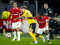 Elfsborg defender Niklas Hult and AZ Alkmaar forward Ibrahim Sadiq during the match between AZ and Elfsborg at the AZ Stadium for the UEFA E...