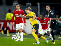 Elfsborg defender Niklas Hult and AZ Alkmaar forward Ibrahim Sadiq during the match between AZ and Elfsborg at the AZ Stadium for the UEFA E...