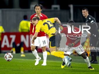 Elfsborg defender Niklas Hult and AZ Alkmaar forward Ibrahim Sadiq during the match between AZ and Elfsborg at the AZ Stadium for the UEFA E...