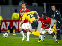 Elfsborg defender Niklas Hult and AZ Alkmaar forward Ibrahim Sadiq during the match between AZ and Elfsborg at the AZ Stadium for the UEFA E...