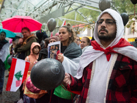 A hundred pro-Palestinian activists gather to protest against Israeli attacks on Lebanon and Gaza in Bonn, Germany, on September 25, 2024. (