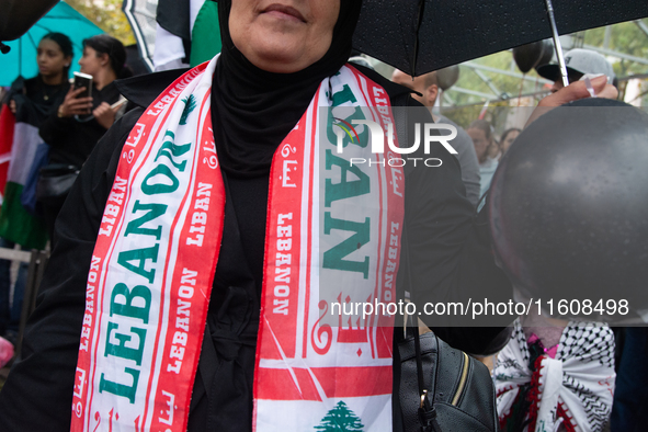 A hundred pro-Palestinian activists gather to protest against Israeli attacks on Lebanon and Gaza in Bonn, Germany, on September 25, 2024. 