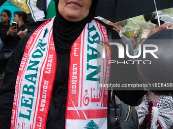 A hundred pro-Palestinian activists gather to protest against Israeli attacks on Lebanon and Gaza in Bonn, Germany, on September 25, 2024. (