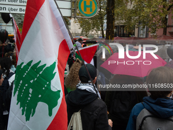 A hundred pro-Palestinian activists gather to protest against Israeli attacks on Lebanon and Gaza in Bonn, Germany, on September 25, 2024. (