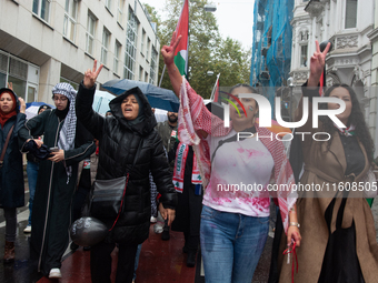 A hundred pro-Palestinian activists gather to protest against Israeli attacks on Lebanon and Gaza in Bonn, Germany, on September 25, 2024. (