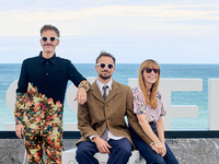 Javier Giner, Elena Trape, Oriol Pla, Victoria Luengo, Marina Salas, Omar Ayuso, and Roman Barea attend the photocall for ''Yo, Adicto'' dur...