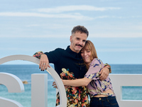 Javier Giner, Elena Trape, Oriol Pla, Victoria Luengo, Marina Salas, Omar Ayuso, and Roman Barea attend the photocall for ''Yo, Adicto'' dur...