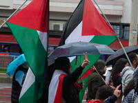 A hundred pro-Palestinian activists gather to protest against Israeli attacks on Lebanon and Gaza in Bonn, Germany, on September 25, 2024. (