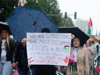 A hundred pro-Palestinian activists gather to protest against Israeli attacks on Lebanon and Gaza in Bonn, Germany, on September 25, 2024. (