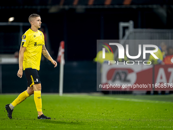 Elfsborg defender Sebastian Holmen receives a red card during the match between AZ and Elfsborg at the AZ Stadium for the UEFA Europa League...