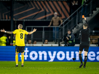 Elfsborg defender Sebastian Holmen receives a red card during the match between AZ and Elfsborg at the AZ Stadium for the UEFA Europa League...