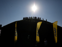 Competitors prepare for the race during the 17th PKO Three Mounds Run on the Krakus Mound in Krakow, Poland, on September 22, 2024. The Thre...