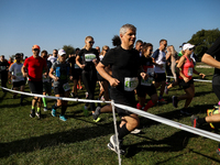 Competitors run during the 17th PKO Three Mounds Run on the Krakus Mound in Krakow, Poland, on September 22, 2024. The Three Mounds Run has...