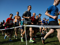 Competitors run during the 17th PKO Three Mounds Run on the Krakus Mound in Krakow, Poland, on September 22, 2024. The Three Mounds Run has...