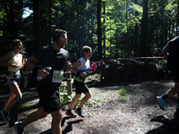 Competitors run during the 17th PKO Three Mounds Run on Pilsudski Mound in Krakow, Poland, on September 22, 2024. The Three Mounds Run has b...