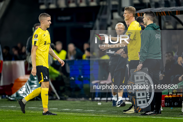 Elfsborg defender Sebastian Holmen receives a red card during the match AZ vs. Elfsborg at the AZ Stadium for the UEFA Europa League - Leagu...