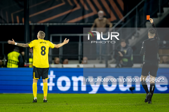 Elfsborg defender Sebastian Holmen receives a red card during the match AZ vs. Elfsborg at the AZ Stadium for the UEFA Europa League - Leagu...