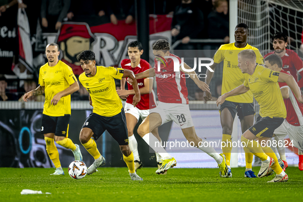 Elfsborg midfielder Ahmed Qasem and AZ Alkmaar midfielder Zico Buurmeester play during the match AZ - Elfsborg at the AZ Stadium for the UEF...