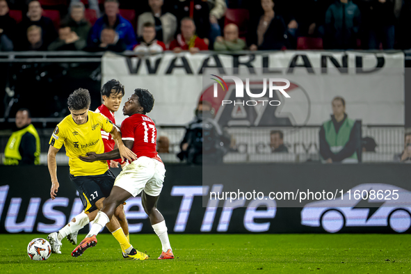 Elfsborg midfielder Besfort Zenelli and AZ Alkmaar forward Jayden Addai during the match AZ - Elfsborg at the AZ Stadium for the UEFA Europa...