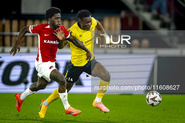 AZ Alkmaar forward Jayden Addai and IF Elfsborg forward Jalal Abdullai play during the match AZ vs. Elfsborg at the AZ Stadium for the UEFA...