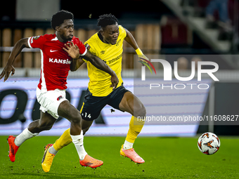 AZ Alkmaar forward Jayden Addai and IF Elfsborg forward Jalal Abdullai play during the match AZ vs. Elfsborg at the AZ Stadium for the UEFA...