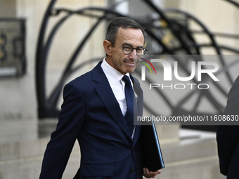 Bruno Retailleau, the newly appointed French Minister of the Interior, leaves the Elysee Palace after a meeting of the council of ministers...