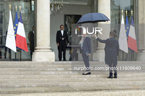 Genevieve Darrieussecq, the newly appointed French Minister of Health and Access to Care, arrives at the Elysee Palace for the meeting of th...