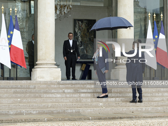 Genevieve Darrieussecq, the newly appointed French Minister of Health and Access to Care, arrives at the Elysee Palace for the meeting of th...