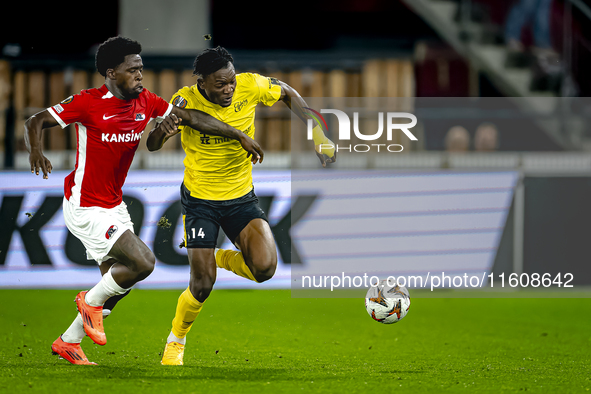 AZ Alkmaar forward Jayden Addai and IF Elfsborg forward Jalal Abdullai play during the match AZ vs. Elfsborg at the AZ Stadium for the UEFA...