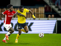 AZ Alkmaar forward Jayden Addai and IF Elfsborg forward Jalal Abdullai play during the match AZ vs. Elfsborg at the AZ Stadium for the UEFA...