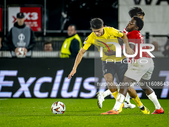 Elfsborg midfielder Besfort Zenelli and AZ Alkmaar forward Jayden Addai during the match AZ - Elfsborg at the AZ Stadium for the UEFA Europa...