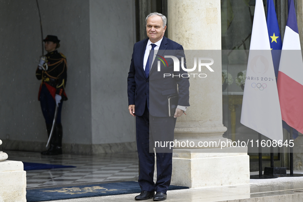 Francois-Noel Buffet, the newly appointed French Minister attached to the Prime Minister responsible for Overseas, arrives at the Elysee Pal...