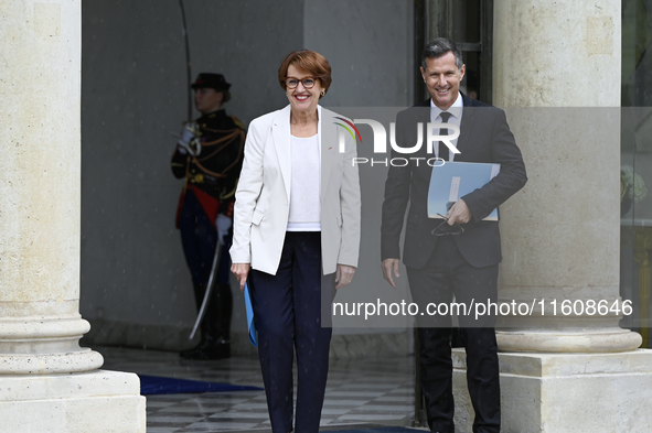 Newly appointed French Minister for Agriculture, Food Sovereignty, and Forestry Annie Genevard (L) and French Delegate Minister for Everyday...