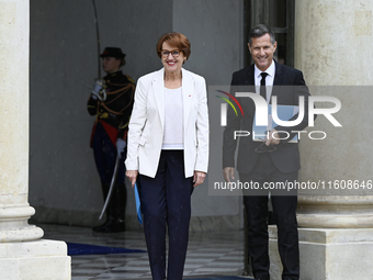 Newly appointed French Minister for Agriculture, Food Sovereignty, and Forestry Annie Genevard (L) and French Delegate Minister for Everyday...