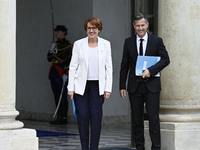 Newly appointed French Minister for Agriculture, Food Sovereignty, and Forestry Annie Genevard (L) and French Delegate Minister for Everyday...