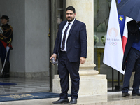 Guillaume Kasbarian, the newly appointed French Minister of Civil Service, Streamlining, and Public Sector Transformation, arrives at the El...