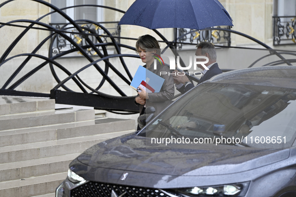 Anne Genetet, the newly appointed French Minister of Education, arrives at the Elysee Palace for the meeting of the council of ministers wit...