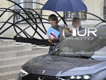 Anne Genetet, the newly appointed French Minister of Education, arrives at the Elysee Palace for the meeting of the council of ministers wit...