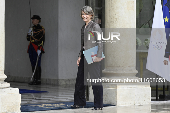 Anne Genetet, the newly appointed French Minister of Education, arrives at the Elysee Palace for the meeting of the council of ministers wit...