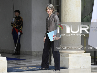 Anne Genetet, the newly appointed French Minister of Education, arrives at the Elysee Palace for the meeting of the council of ministers wit...