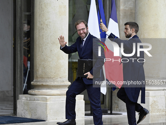 Antoine Armand, the newly appointed French Minister for the Economy, Finance, and Industry, arrives at the Elysee Palace for the meeting of...