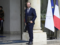 Antoine Armand, the newly appointed French Minister for the Economy, Finance, and Industry, arrives at the Elysee Palace for the meeting of...