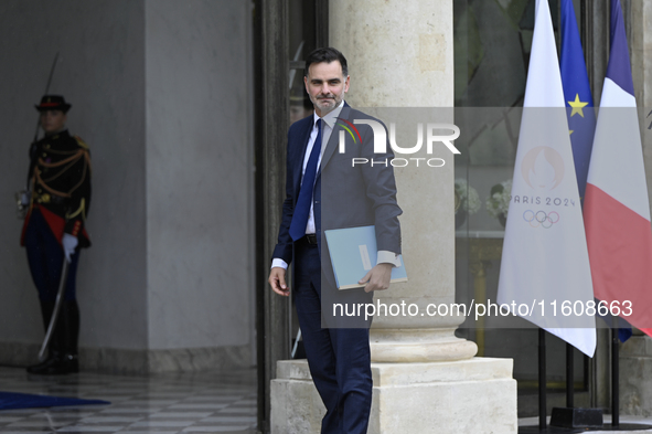 Laurent Saint-Martin, the newly appointed French Minister of Budget and Public Accounts, arrives at the Elysee Palace for the meeting of the...