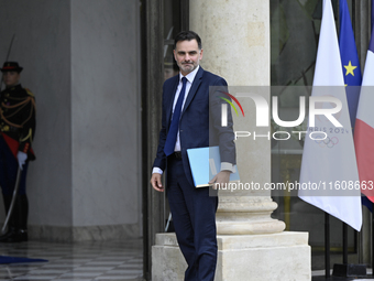 Laurent Saint-Martin, the newly appointed French Minister of Budget and Public Accounts, arrives at the Elysee Palace for the meeting of the...