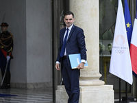 Laurent Saint-Martin, the newly appointed French Minister of Budget and Public Accounts, arrives at the Elysee Palace for the meeting of the...