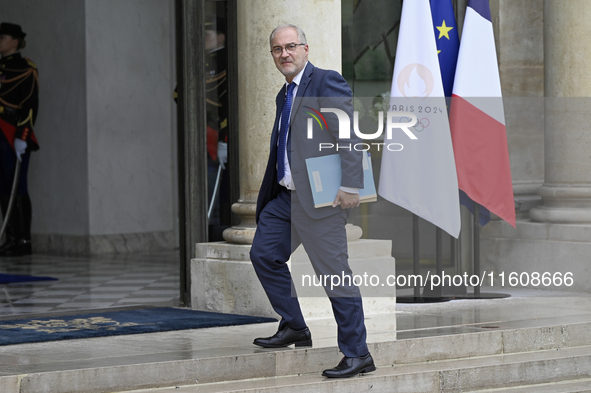 Fabrice Loher, the newly appointed French Delegate Minister for the Sea and Fisheries, arrives at the Elysee Palace for the meeting of the c...