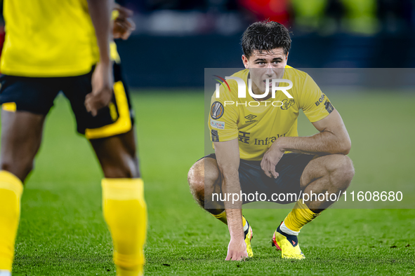 Elfsborg midfielder Besfort Zenelli appears dejected after the lost game during the match AZ - Elfsborg at the AZ Stadium for the UEFA Europ...