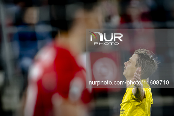 Elfsborg midfielder Simon Hedlund celebrates the goal during the match between AZ and Elfsborg at the AZ Stadium for the UEFA Europa League...