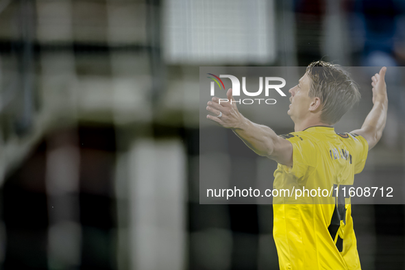 Elfsborg midfielder Simon Hedlund celebrates the goal during the match between AZ and Elfsborg at the AZ Stadium for the UEFA Europa League...