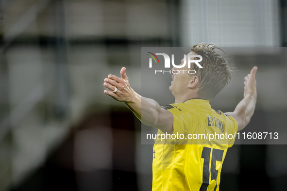 Elfsborg midfielder Simon Hedlund celebrates the goal during the match between AZ and Elfsborg at the AZ Stadium for the UEFA Europa League...